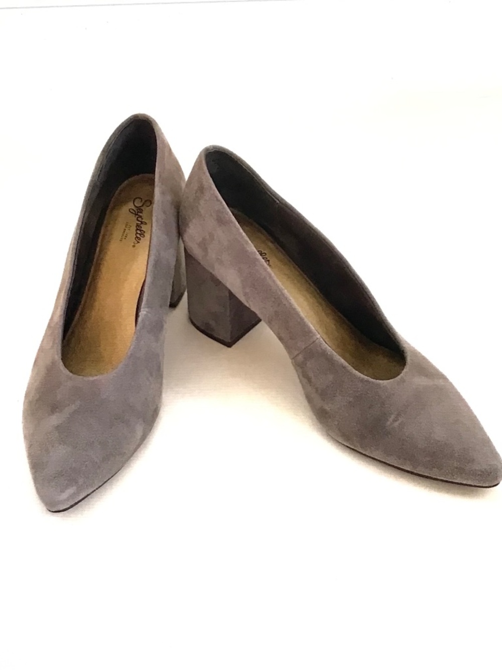 SEYCHELLES Suede Heels Pointed Toe Chunky Heel Pumps Gray Women’s Size 9